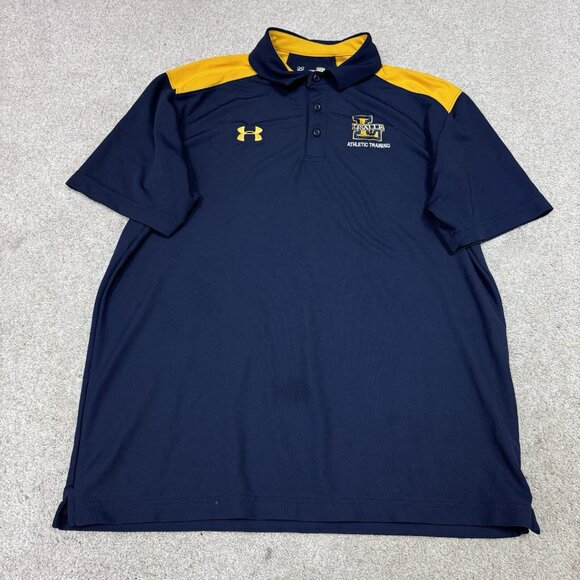 Under Armour Polo Men’s Blue Yellow Short Sleeve Size Large - Picture 1 of 11